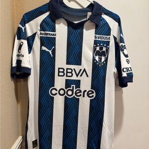 Monterray Blue and White Striped Soccer Jersey